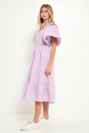 ENGLISH FACTORY - Puff Sleeve Square Neck Midi Dress - DRESSES available at Objectrare
