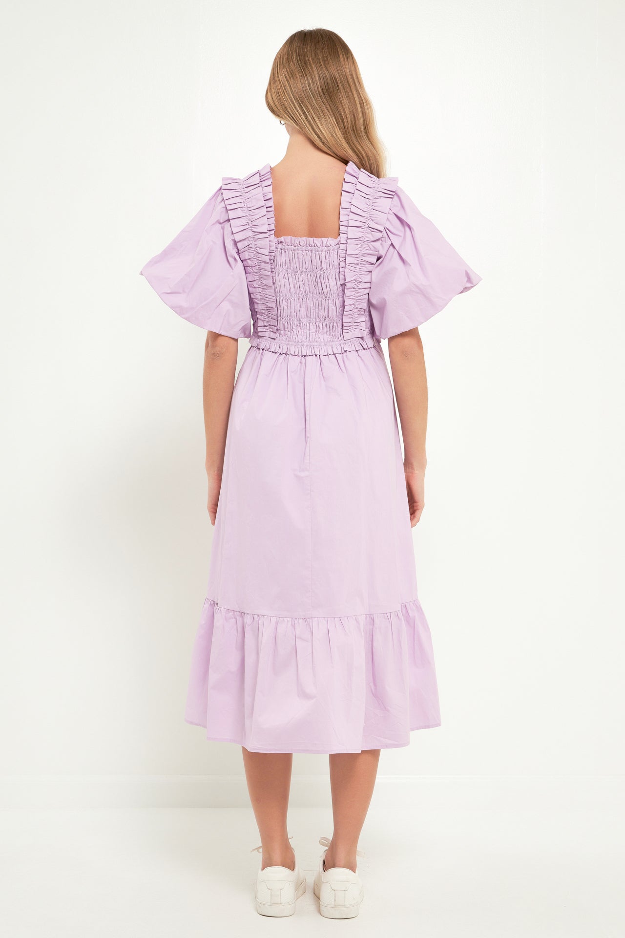 ENGLISH FACTORY - Puff Sleeve Square Neck Midi Dress - DRESSES available at Objectrare