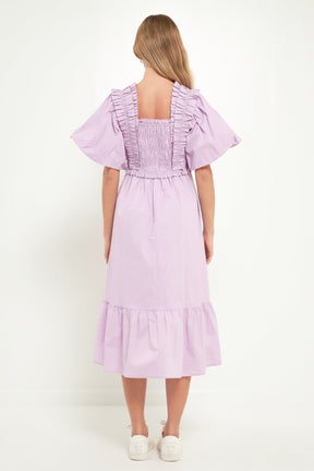 ENGLISH FACTORY - Puff Sleeve Square Neck Midi Dress - DRESSES available at Objectrare