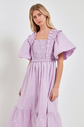 ENGLISH FACTORY - Puff Sleeve Square Neck Midi Dress - DRESSES available at Objectrare