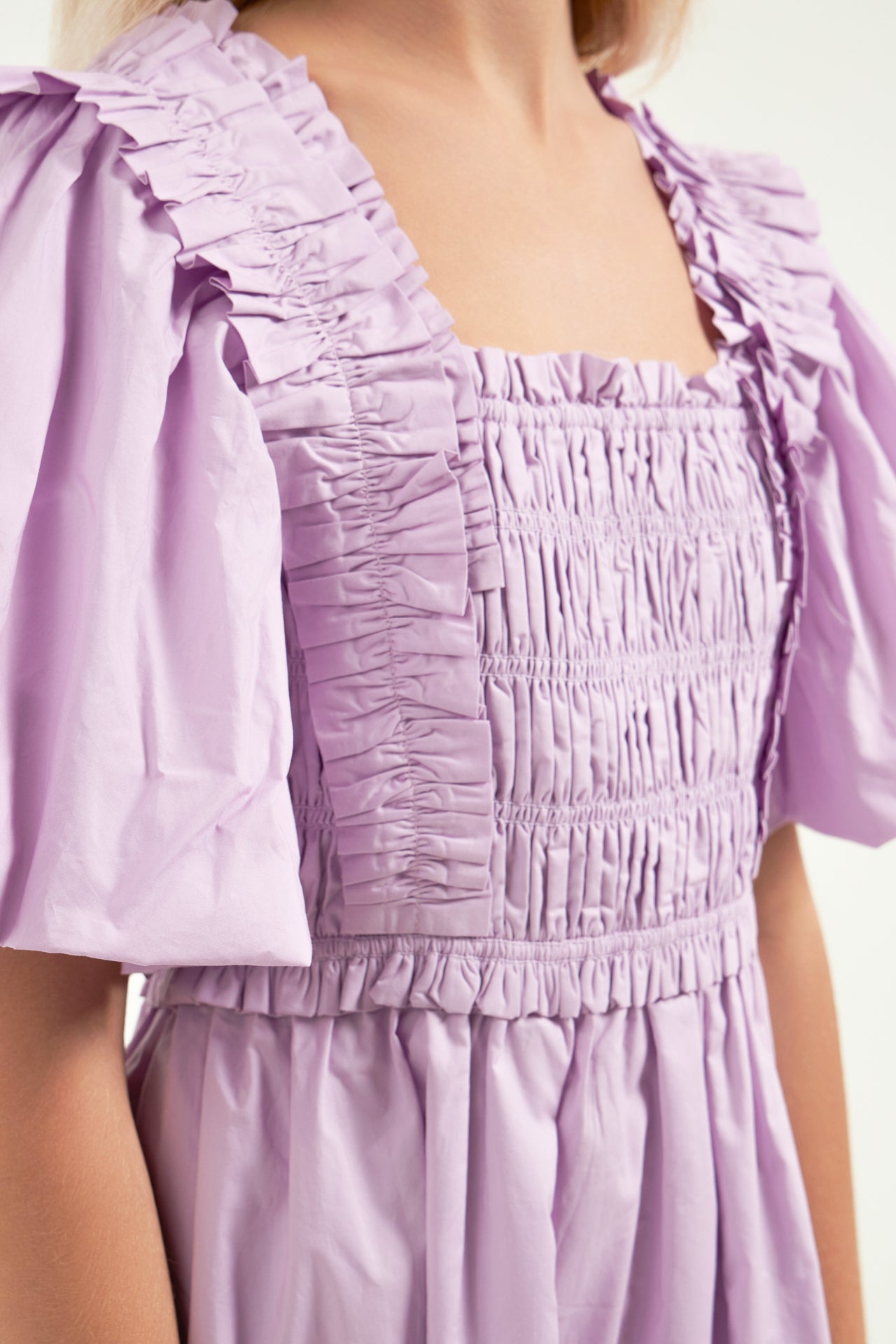 ENGLISH FACTORY - Puff Sleeve Square Neck Midi Dress - DRESSES available at Objectrare