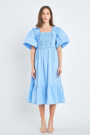 ENGLISH FACTORY - Puff Sleeve Square Neck Midi Dress - DRESSES available at Objectrare