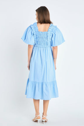 ENGLISH FACTORY - Puff Sleeve Square Neck Midi Dress - DRESSES available at Objectrare