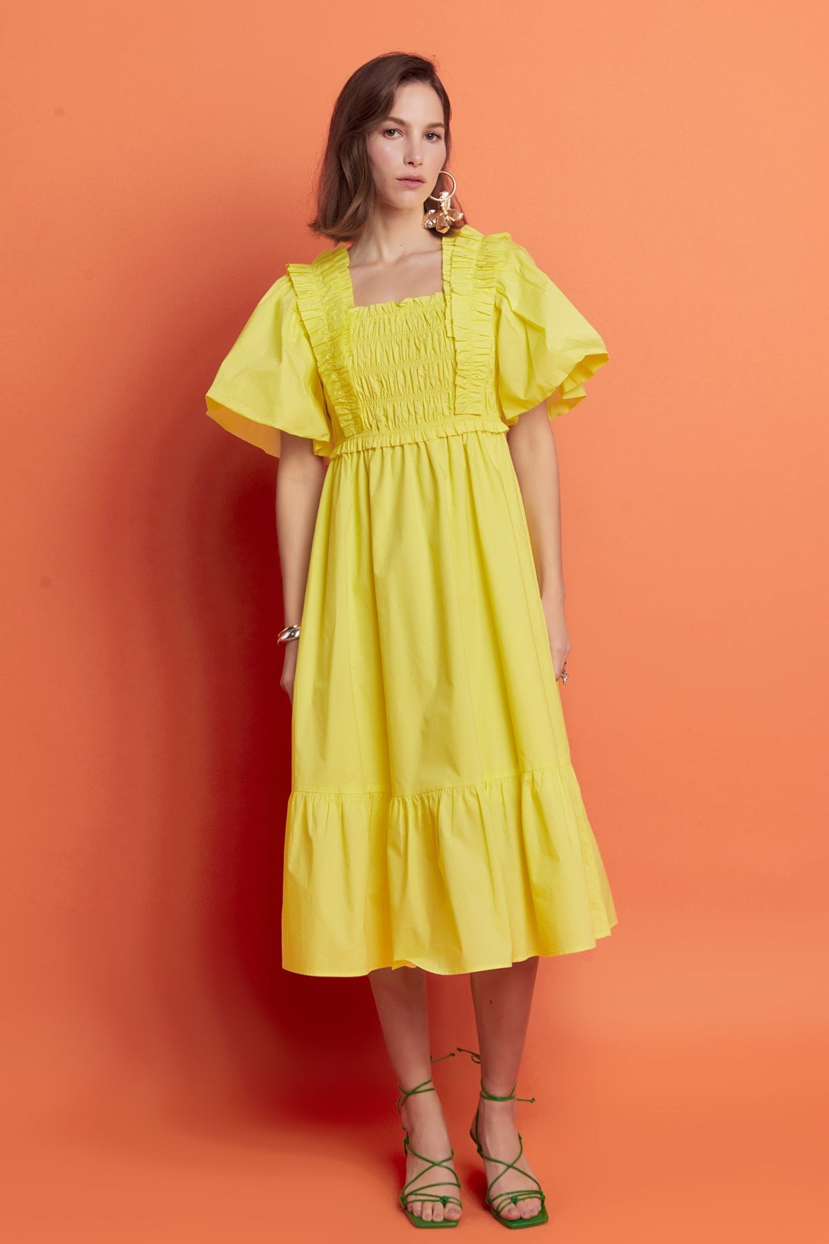 ENGLISH FACTORY - Puff Sleeve Square Neck Midi Dress - DRESSES available at Objectrare