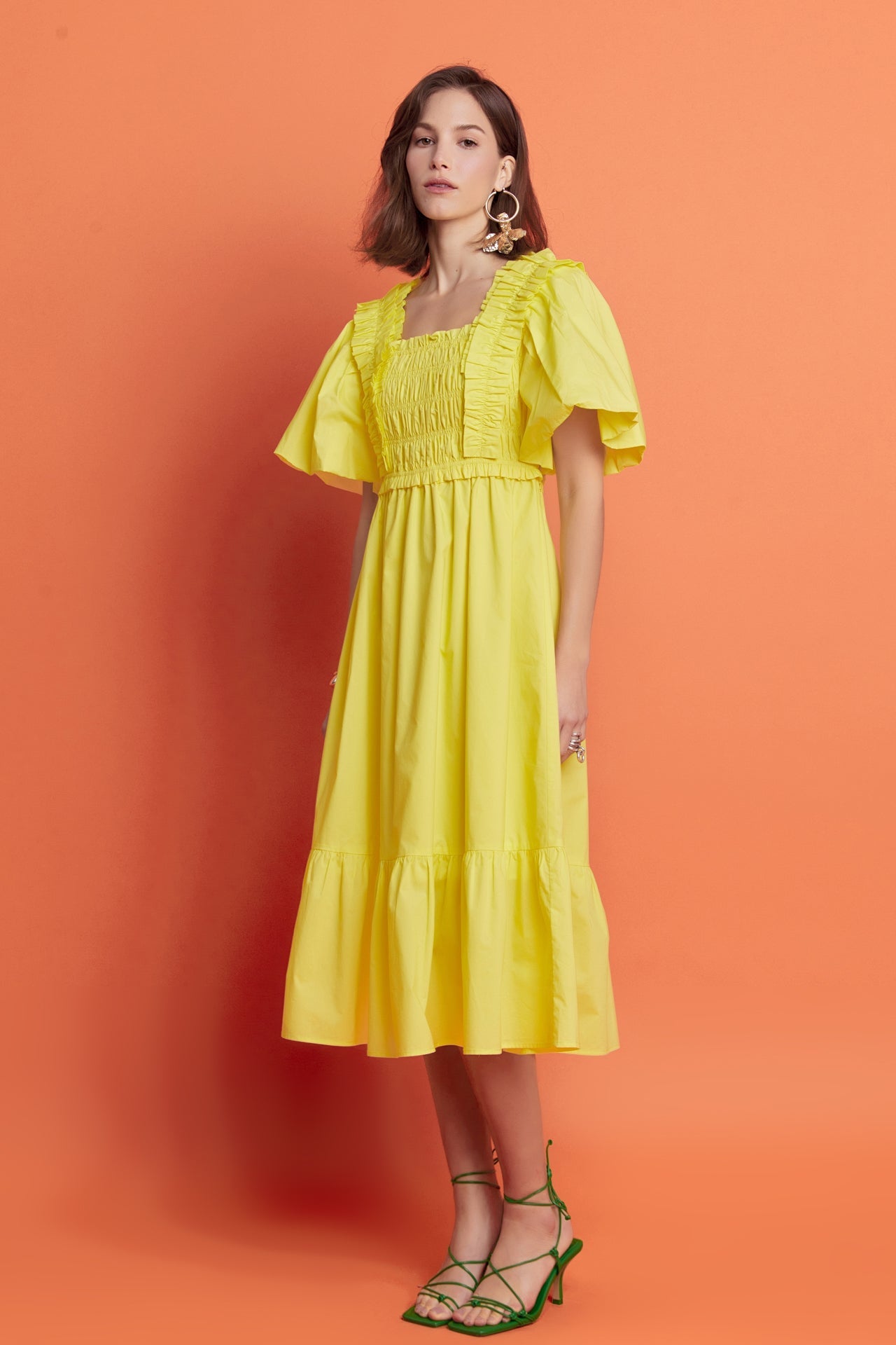 ENGLISH FACTORY - Puff Sleeve Square Neck Midi Dress - DRESSES available at Objectrare