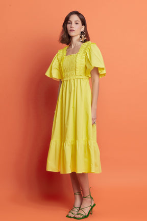 ENGLISH FACTORY - Puff Sleeve Square Neck Midi Dress - DRESSES available at Objectrare