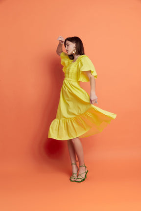 ENGLISH FACTORY - Puff Sleeve Square Neck Midi Dress - DRESSES available at Objectrare