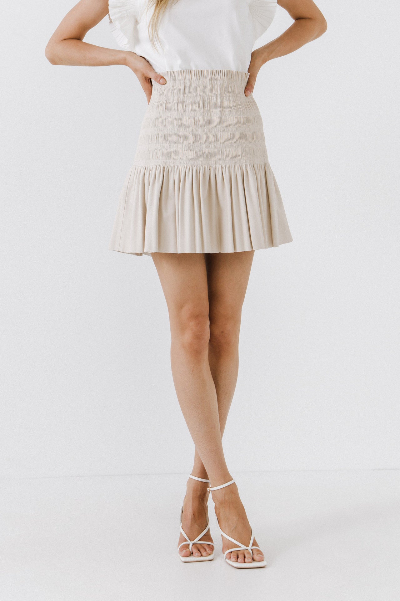 ENDLESS ROSE - Smocked Pleated Faux Leather Skirt - SKIRTS available at Objectrare