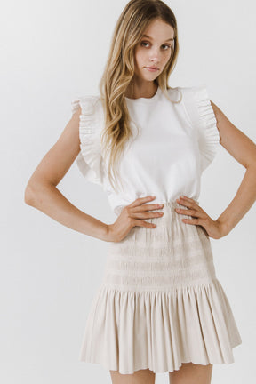 ENDLESS ROSE - Smocked Pleated Faux Leather Skirt - SKIRTS available at Objectrare