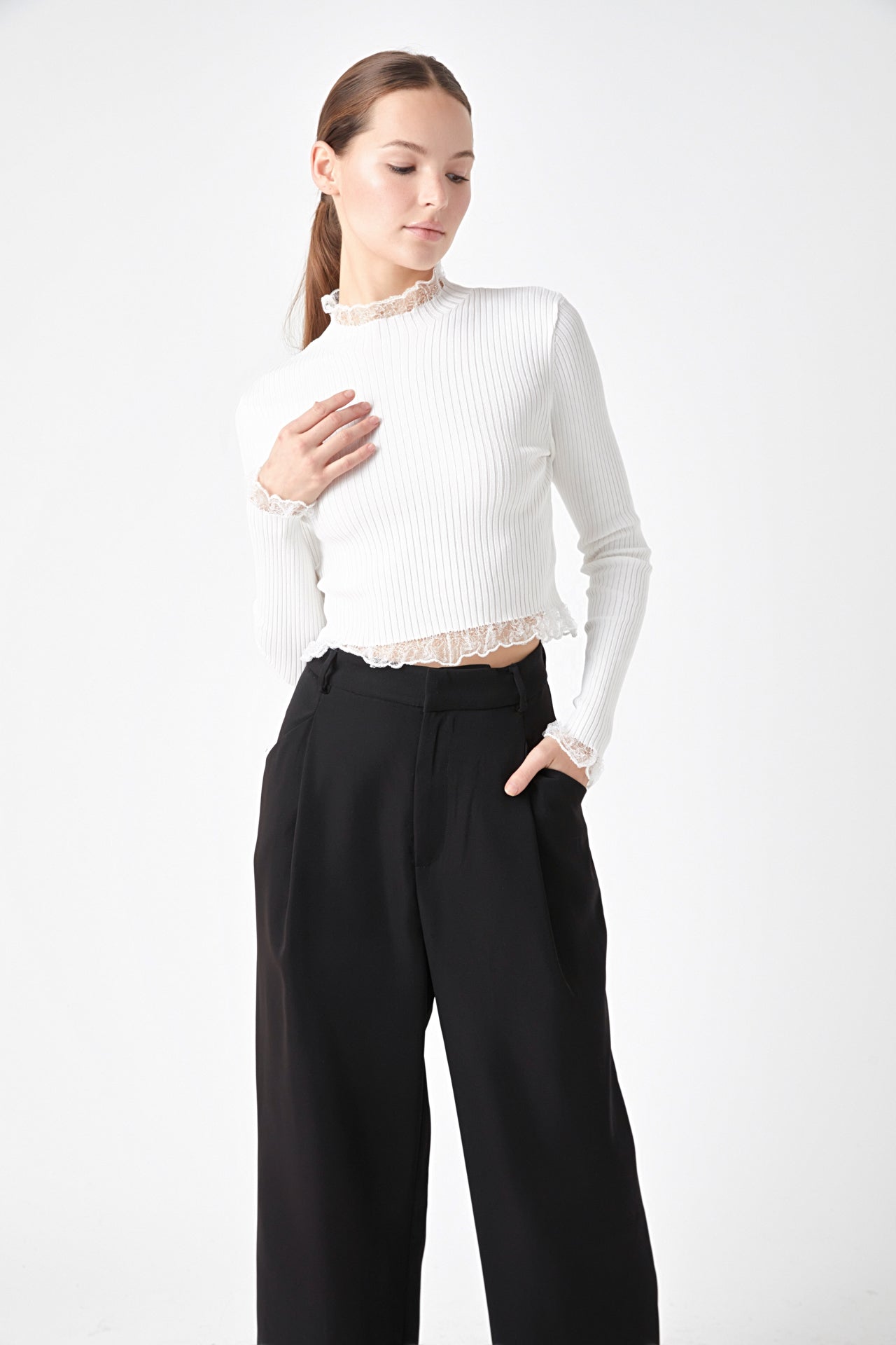 ENDLESS ROSE - Edge Detail Fitted Sweater - SWEATERS & KNITS available at Objectrare