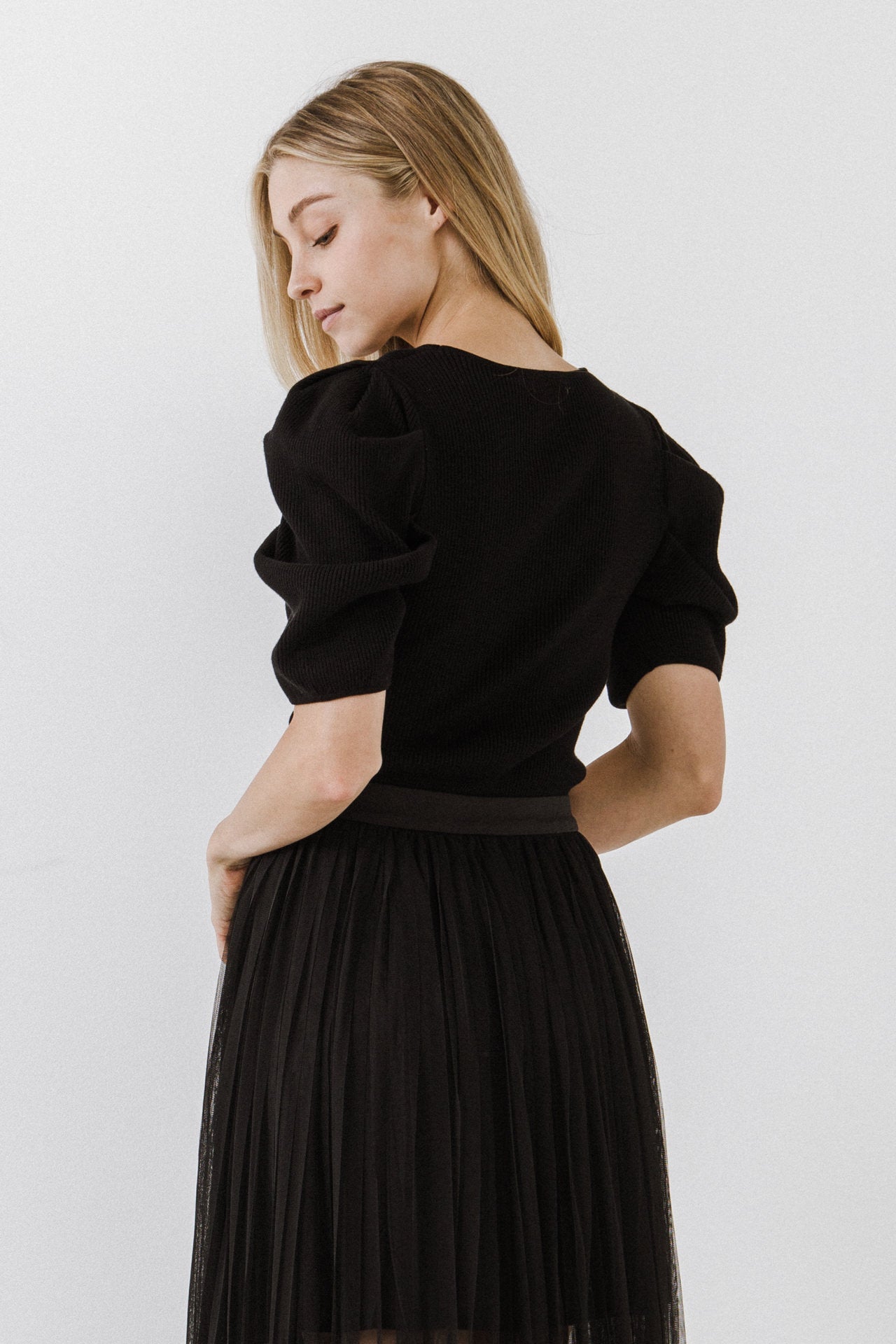 ENGLISH FACTORY - Puff Short Sleeve Sweater - SWEATERS & KNITS available at Objectrare