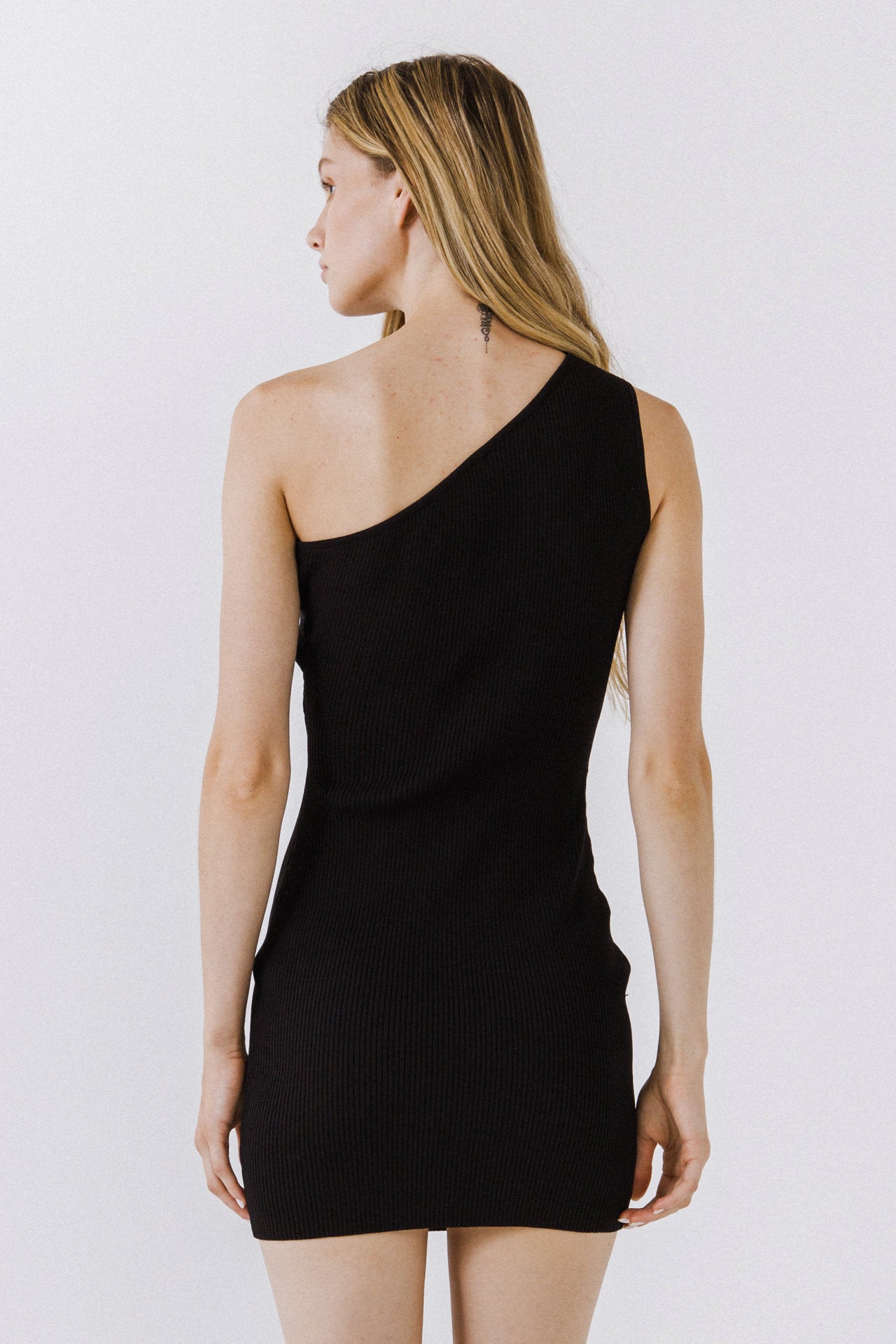 ENDLESS ROSE - One-Shoulder Ribbed Knit Mini Dress - DRESSES available at Objectrare