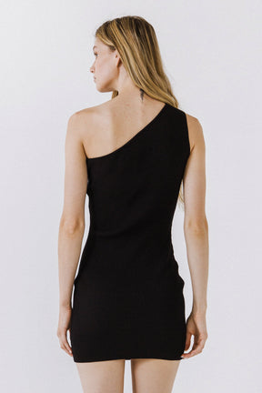ENDLESS ROSE - One-Shoulder Ribbed Knit Mini Dress - DRESSES available at Objectrare
