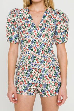 ENDLESS ROSE - Endless Rose - Floral Print V-neck Top - TOPS available at Objectrare