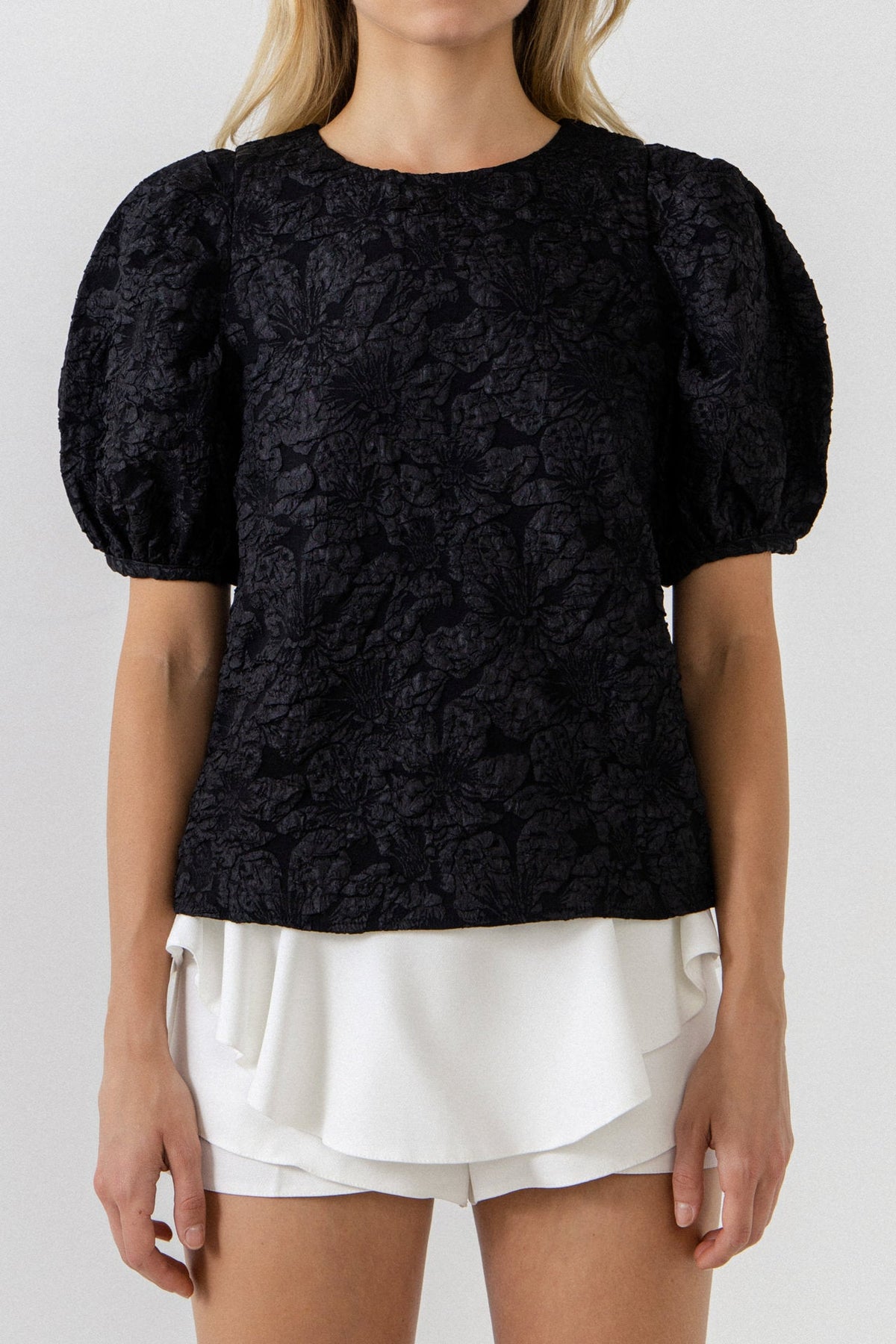 ENDLESS ROSE - Endless Rose - Jacquard Puff Sleeve Top - SHIRTS & BLOUSES available at Objectrare