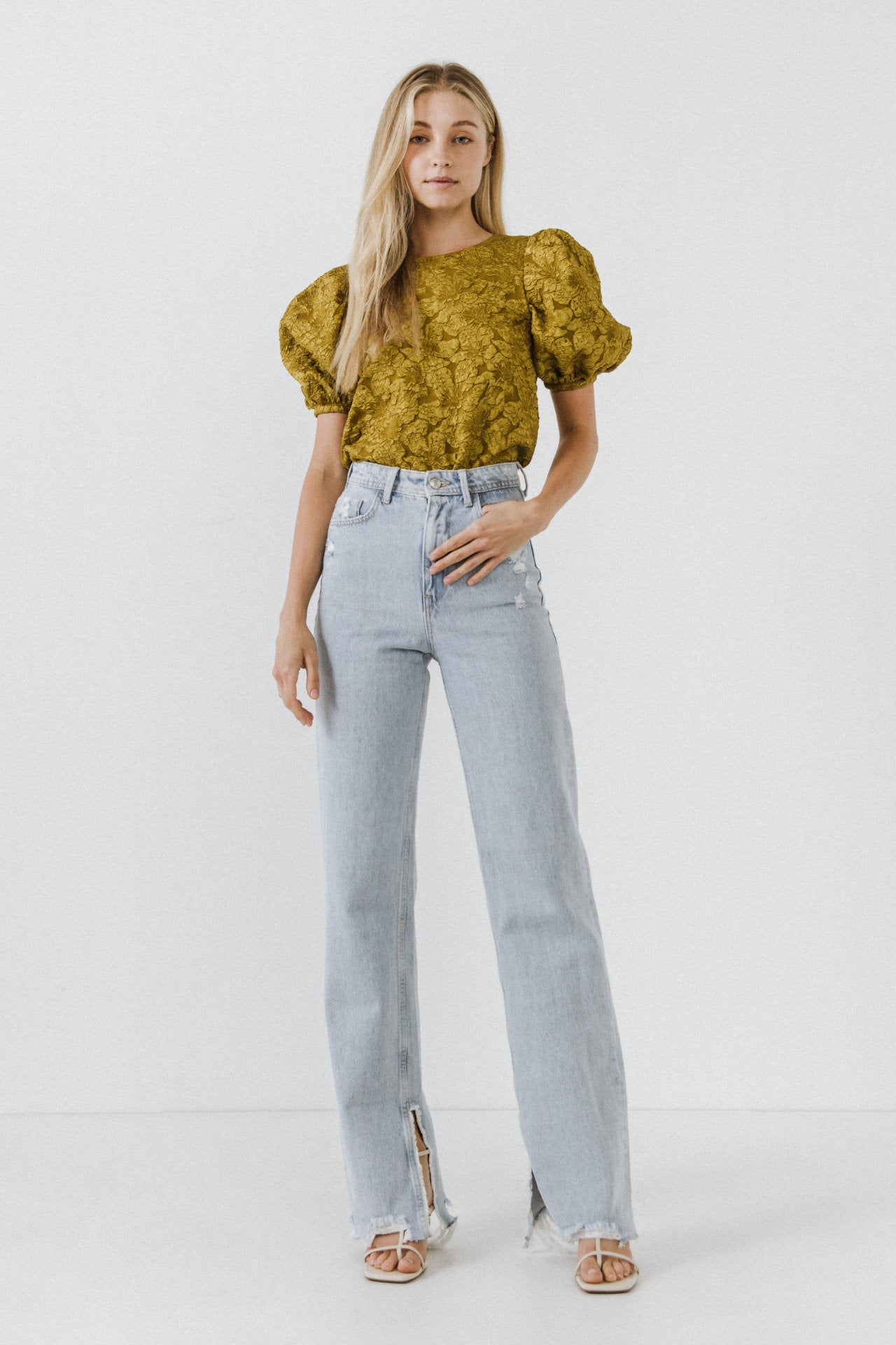 CLANE/JACQUARD FLOWER PUFF SLEEVE TOPS（クラネ CLANE FLOWER