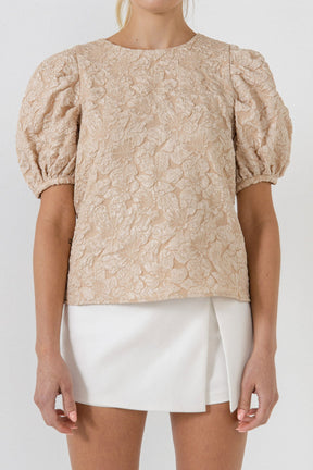 ENDLESS ROSE - Endless Rose - Floral Jacquard Puff Sleeve Top - SHIRTS & BLOUSES available at Objectrare