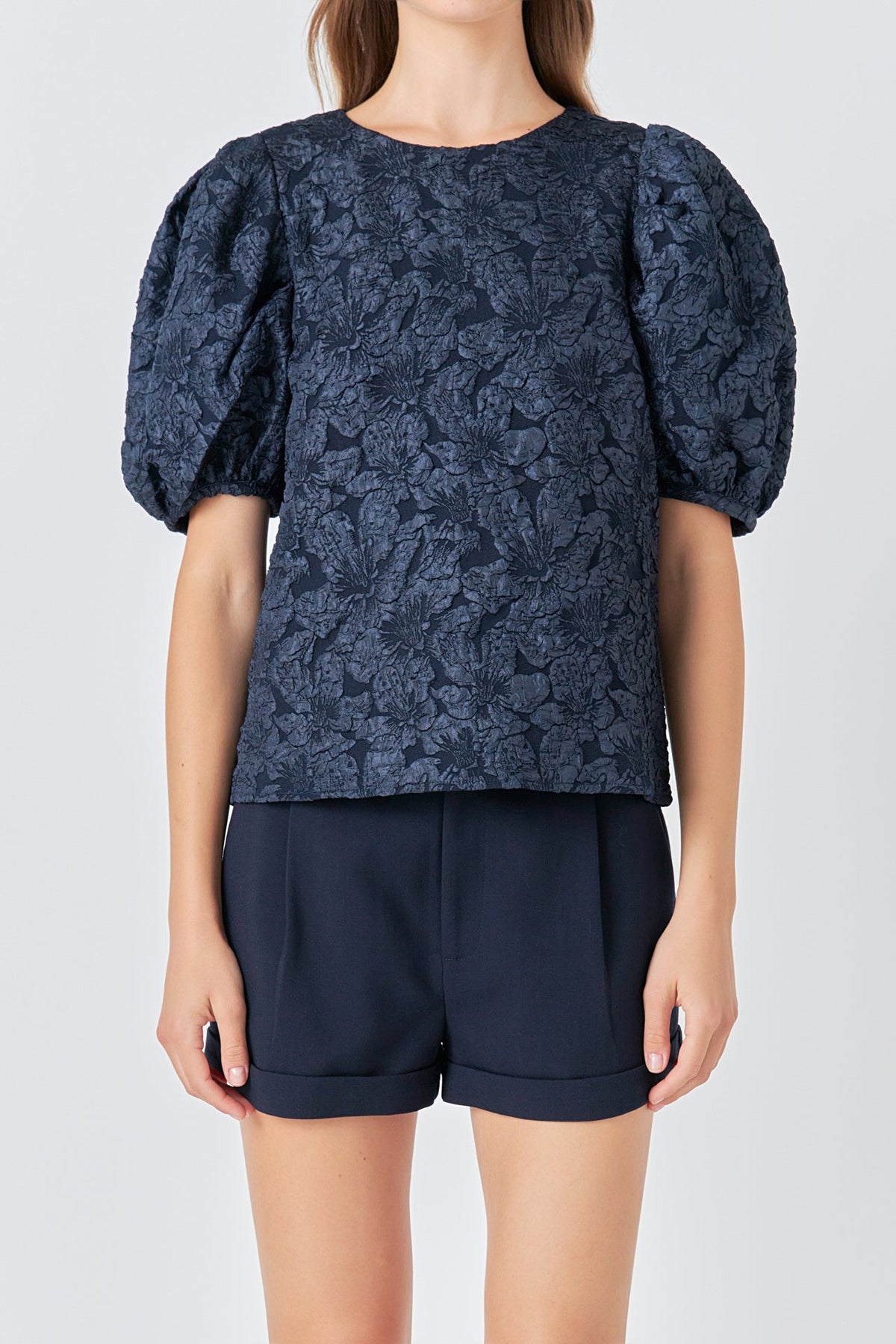 ENDLESS ROSE - Floral Jacquard Puff Sleeve Top - SHIRTS & BLOUSES available at Objectrare