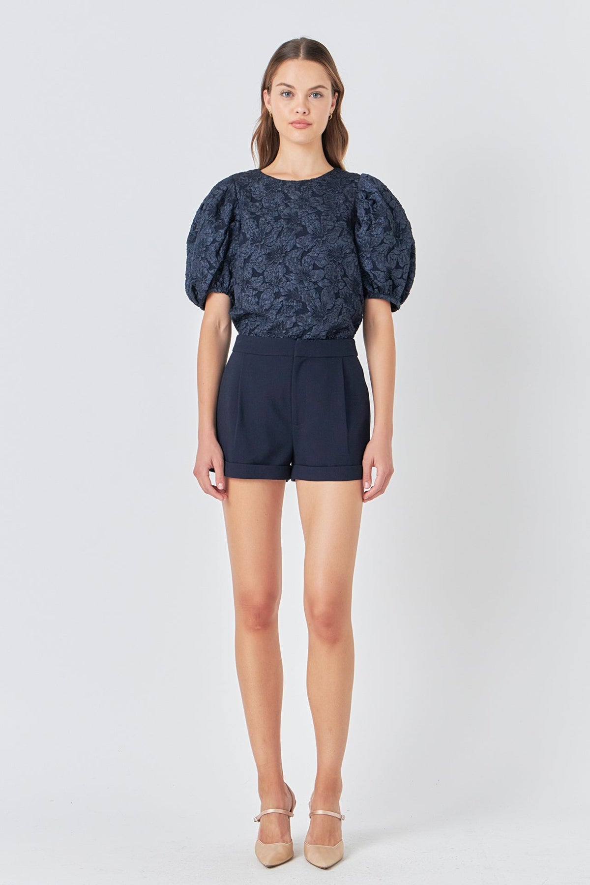Floral Jacquard Puff Sleeve Top