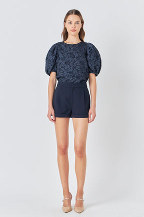 ENDLESS ROSE - Floral Jacquard Puff Sleeve Top - SHIRTS & BLOUSES available at Objectrare