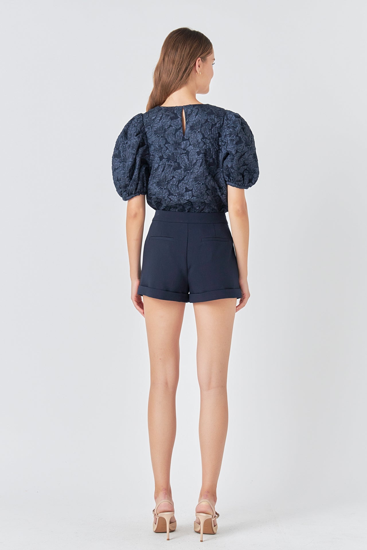 ENDLESS ROSE - Floral Jacquard Puff Sleeve Top - TOPS available at Objectrare