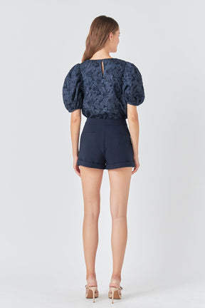 ENDLESS ROSE - Floral Jacquard Puff Sleeve Top - TOPS available at Objectrare