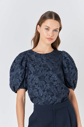 ENDLESS ROSE - Floral Jacquard Puff Sleeve Top - SHIRTS & BLOUSES available at Objectrare
