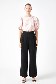 ENDLESS ROSE - Floral Jacquard Puff Sleeve Top - SHIRTS & BLOUSES available at Objectrare