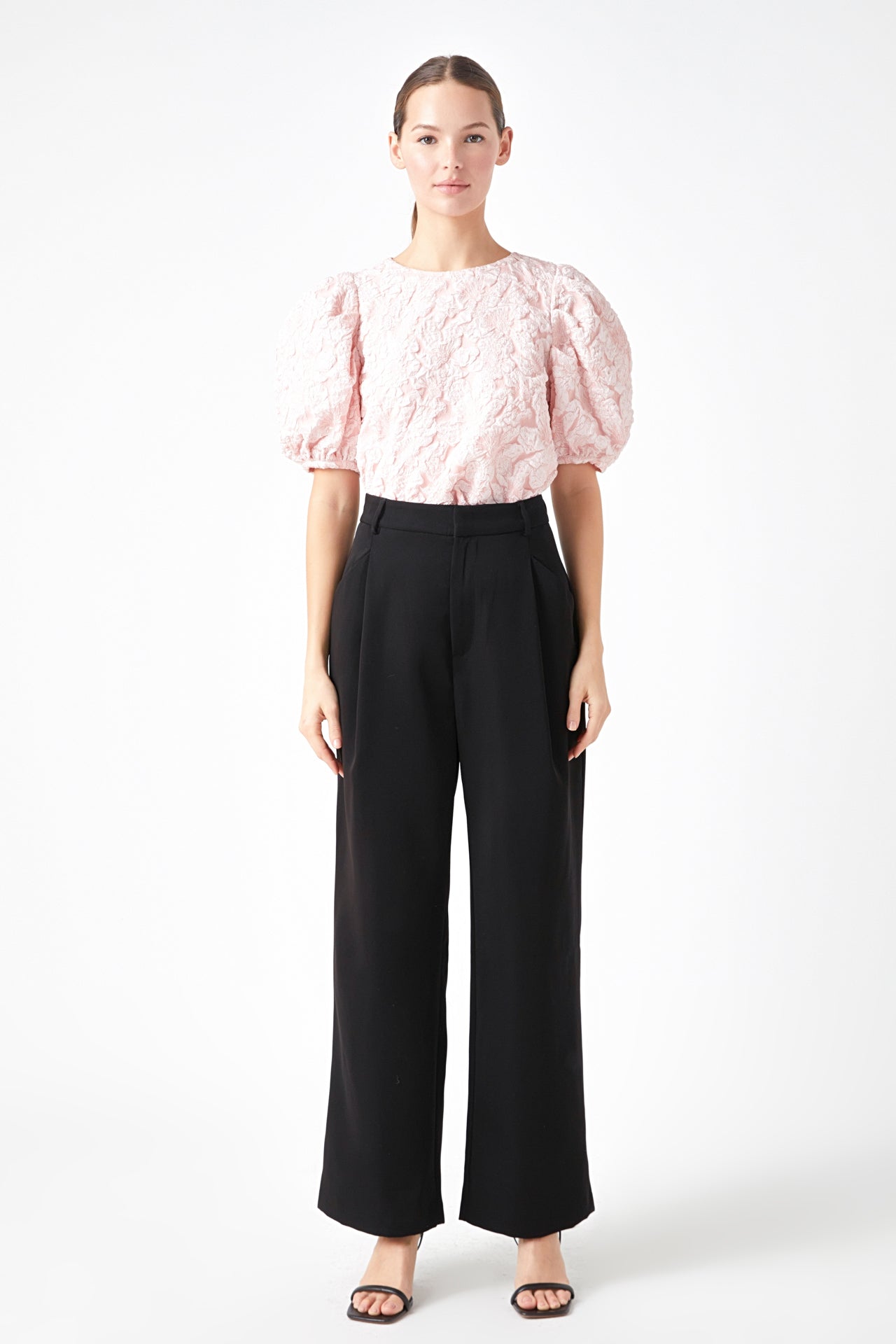 ENDLESS ROSE - Endless Rose - Jacquard Puff Sleeve Top - SHIRTS & BLOUSES available at Objectrare