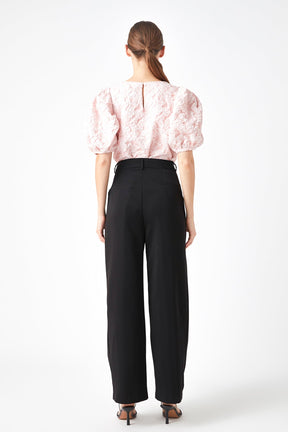 ENDLESS ROSE - Floral Jacquard Puff Sleeve Top - SHIRTS & BLOUSES available at Objectrare