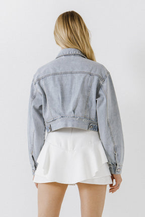 ENGLISH FACTORY - Plaid Patch with Cropped Denim Jacket - JACKETS available at Objectrare