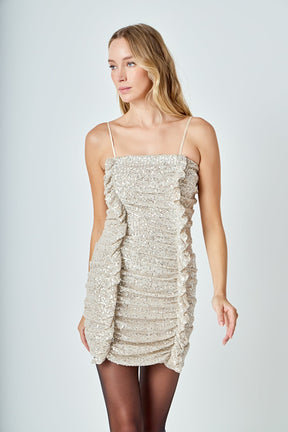 ENDLESS ROSE - Sequins Ruching Mini Dress - DRESSES available at Objectrare