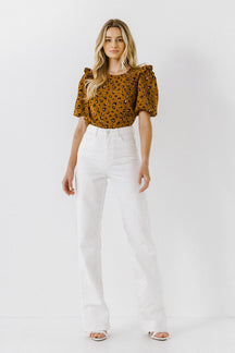 ENGLISH FACTORY - English Factory - Puff Sleeve Printed Top - TOPS available at Objectrare