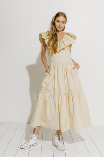 Ruffled Neck Sleeveless Midi Dress