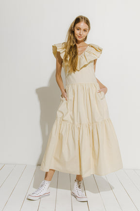 Ruffled Neck Sleeveless Midi Dress