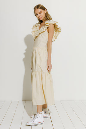 Ruffled Neck Sleeveless Midi Dress