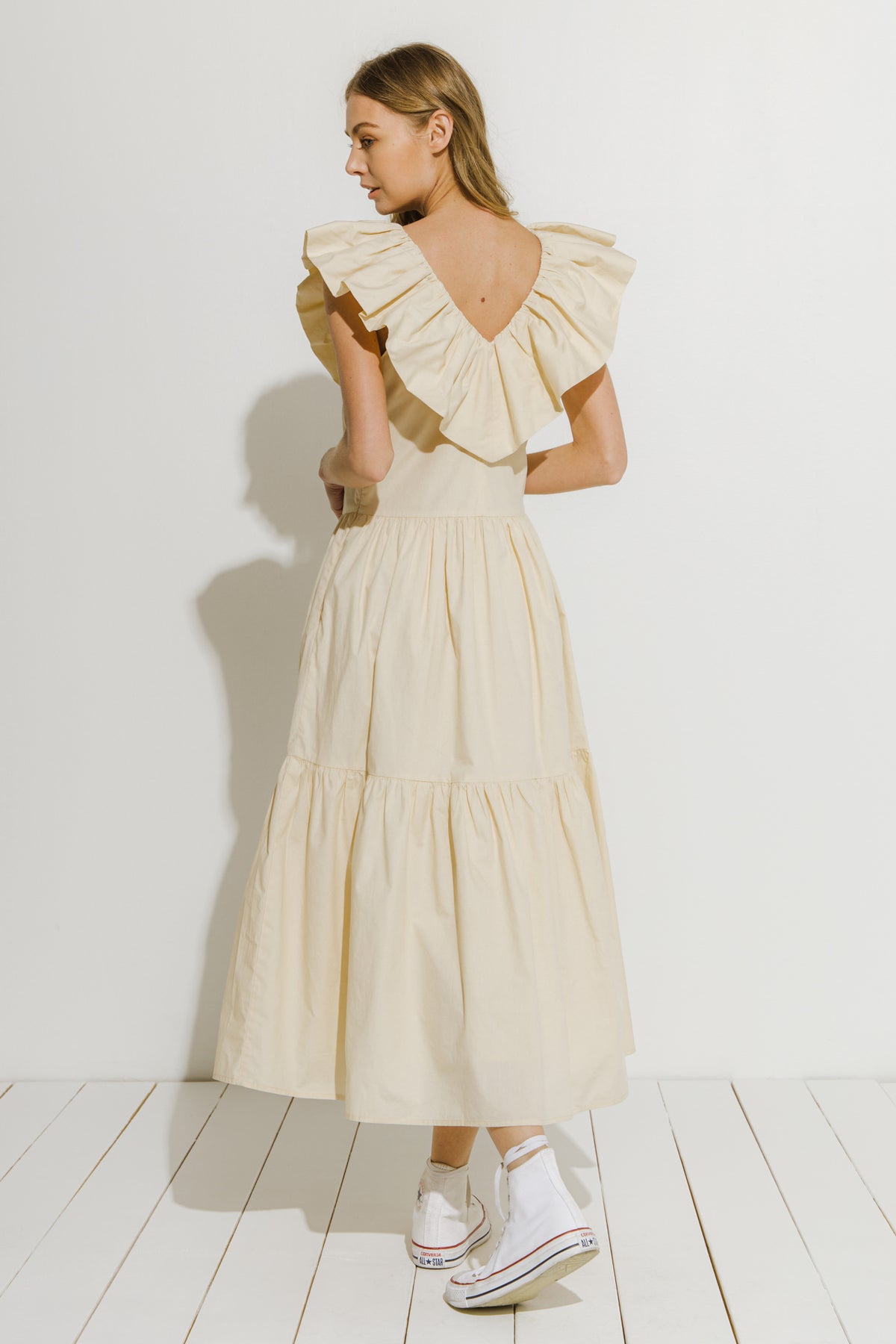 Ruffled Neck Sleeveless Midi Dress