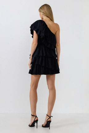 ENDLESS ROSE - One-Shoulder Ruffled Mini Dress - DRESSES available at Objectrare