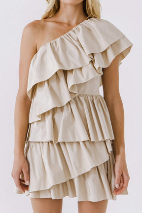 ENDLESS ROSE - One-Shoulder Ruffled Mini Dress - DRESSES available at Objectrare