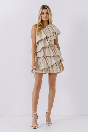 ENDLESS ROSE - One-Shoulder Ruffled Mini Dress - DRESSES available at Objectrare