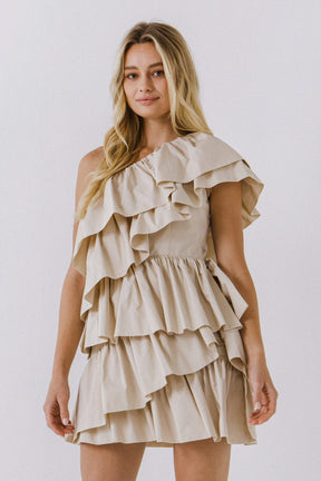 ENDLESS ROSE - One-Shoulder Ruffled Mini Dress - DRESSES available at Objectrare