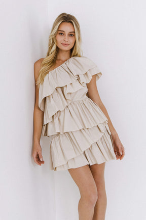 ENDLESS ROSE - One-Shoulder Ruffled Mini Dress - DRESSES available at Objectrare