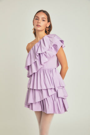 ENDLESS ROSE - One-Shoulder Ruffled Mini Dress - DRESSES available at Objectrare
