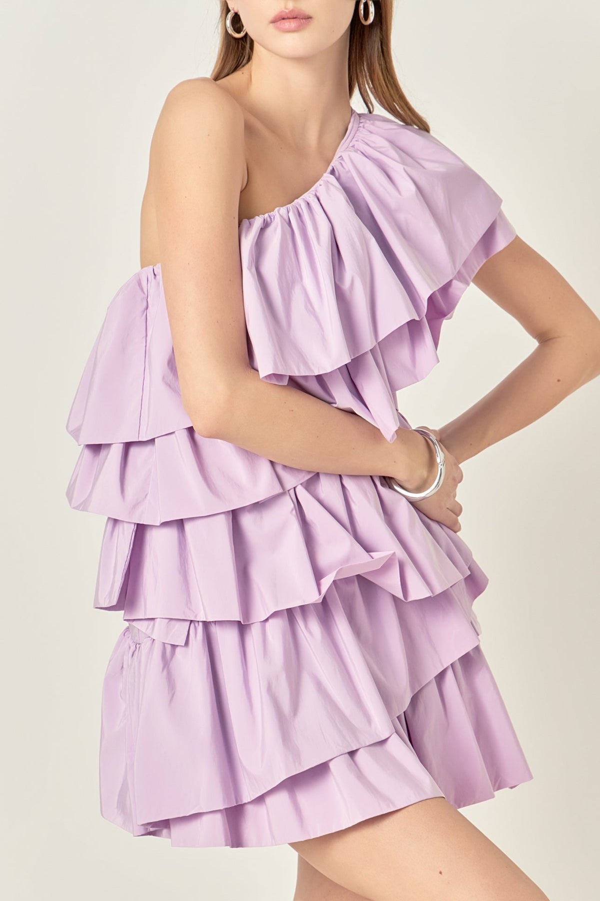 ENDLESS ROSE - One-Shoulder Ruffled Mini Dress - DRESSES available at Objectrare