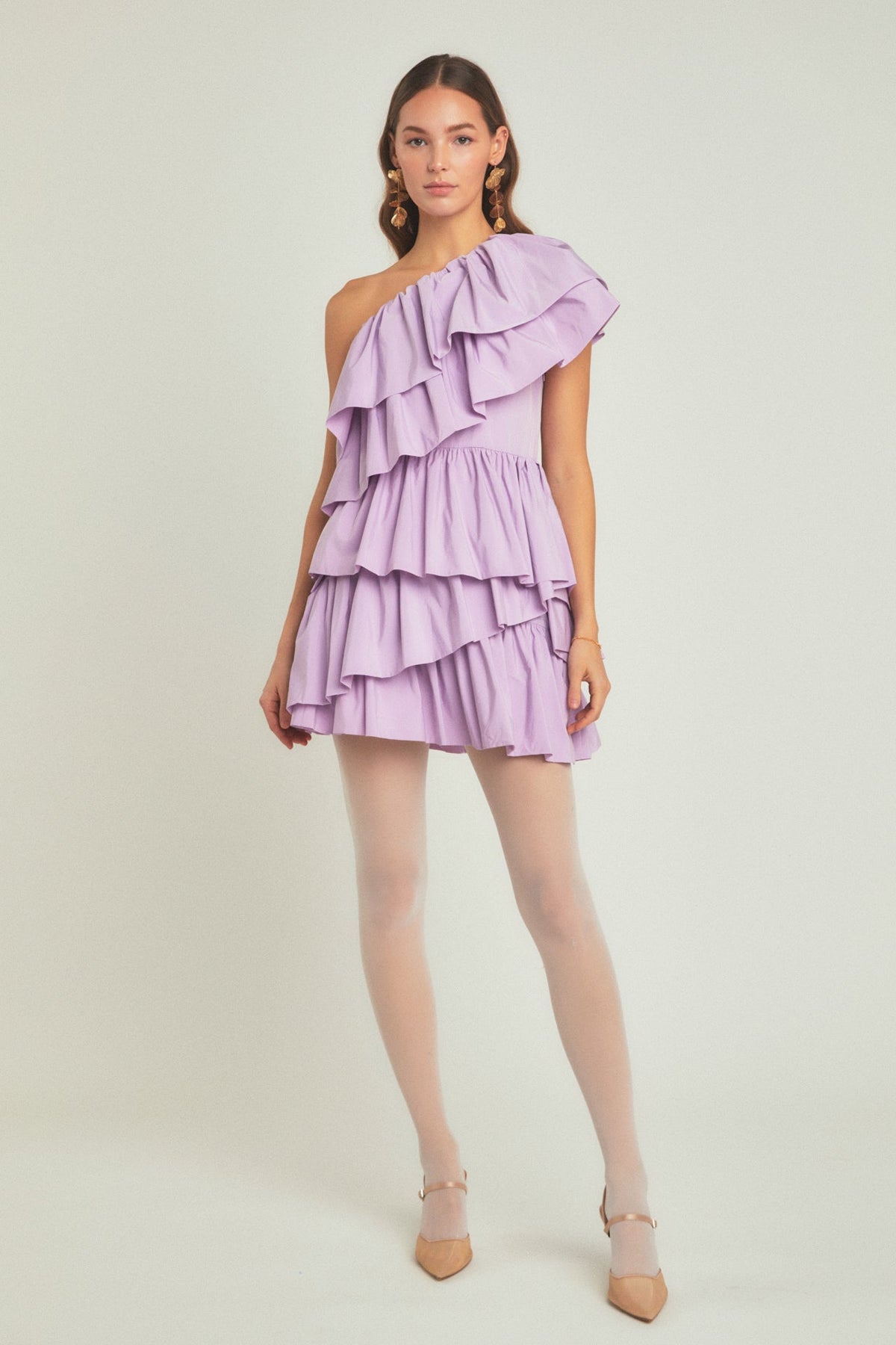 ENDLESS ROSE - One-Shoulder Ruffled Mini Dress - DRESSES available at Objectrare