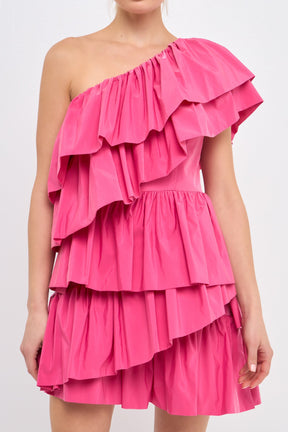 ENDLESS ROSE - One-Shoulder Ruffled Mini Dress - DRESSES available at Objectrare