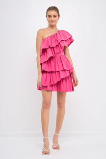 ENDLESS ROSE - One-Shoulder Ruffled Mini Dress - DRESSES available at Objectrare
