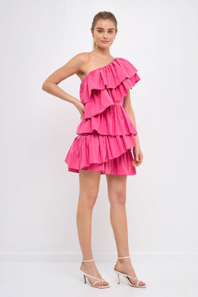 ENDLESS ROSE - One-Shoulder Ruffled Mini Dress - DRESSES available at Objectrare