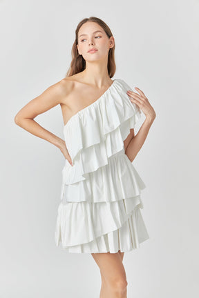 ENDLESS ROSE - One-Shoulder Ruffled Mini Dress - DRESSES available at Objectrare