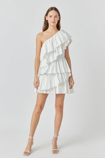 ENDLESS ROSE - One-Shoulder Ruffled Mini Dress - DRESSES available at Objectrare